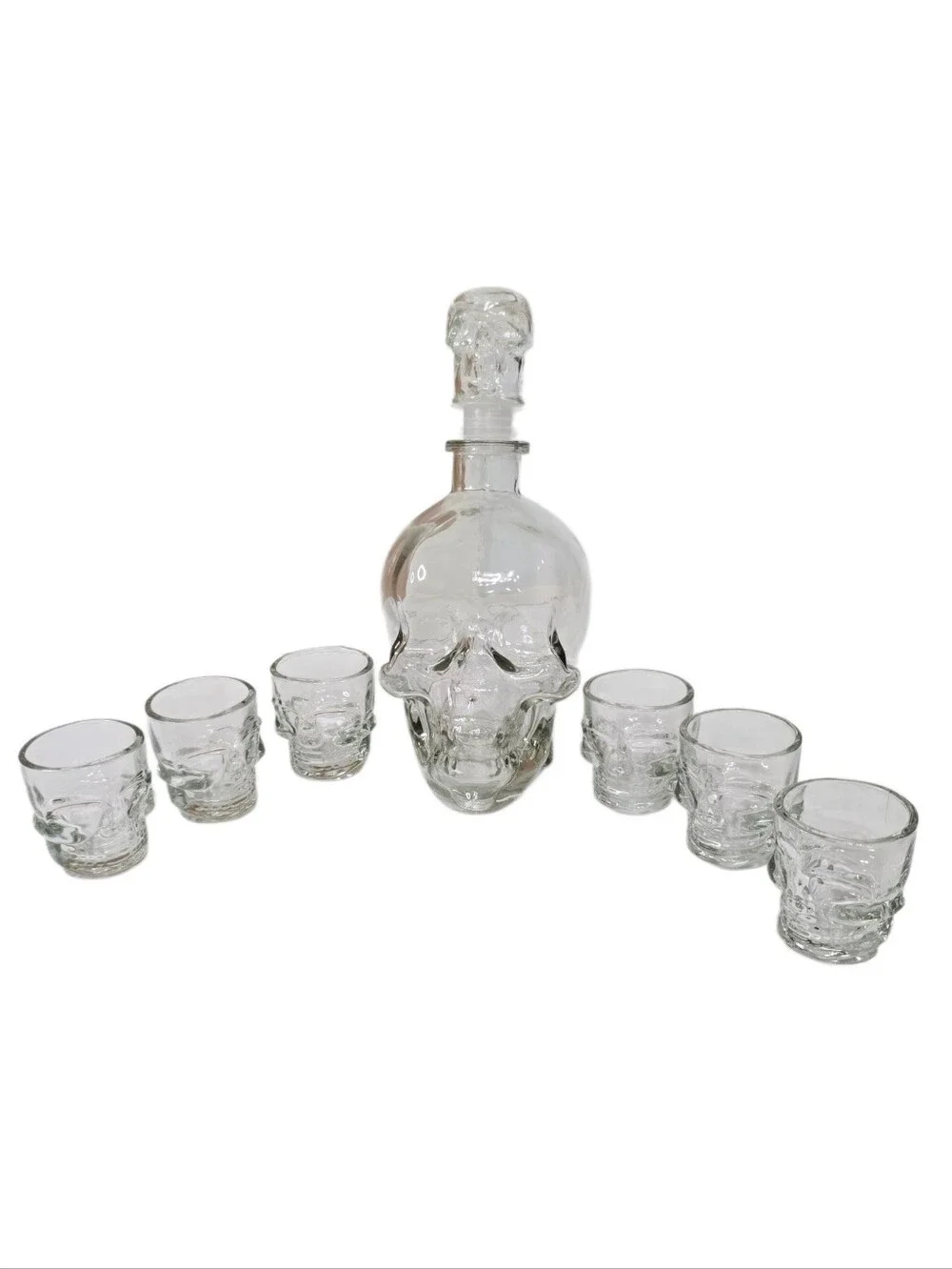 Clear Skull Decanter Set with Six Skull Shot Glasses - Clear Glass